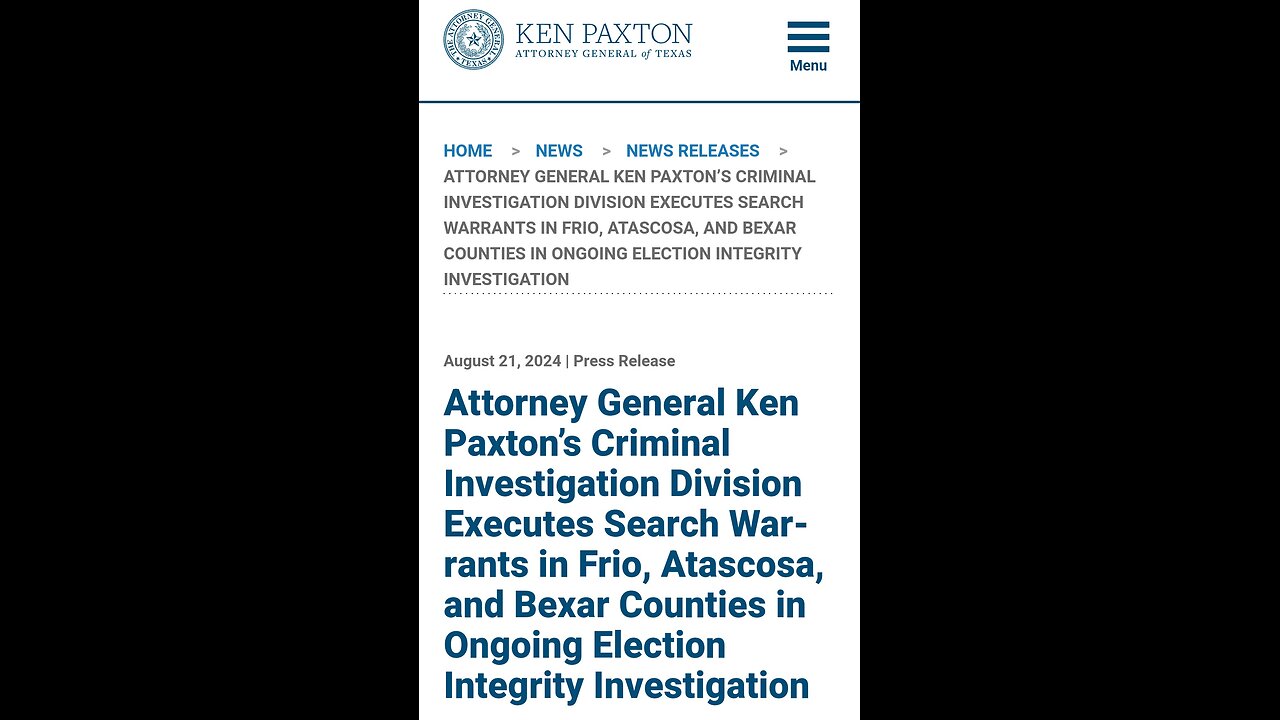 Texas Ken Paxton Exe­cutes Search War­rants in Ongo­ing Elec­tion Integri­ty Investigation