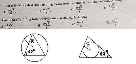 Toán 10: Tam giác đều nội và ngoại tiếp hình tròn và tìm R và r