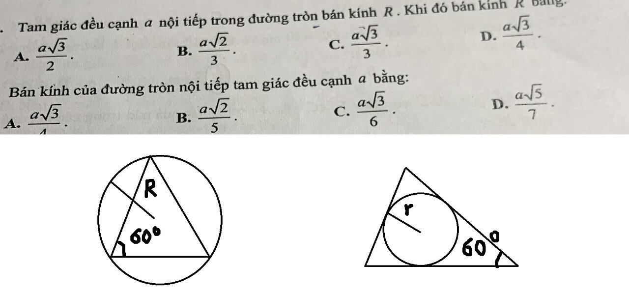 Toán 10: Tam giác đều nội và ngoại tiếp hình tròn và tìm R và r