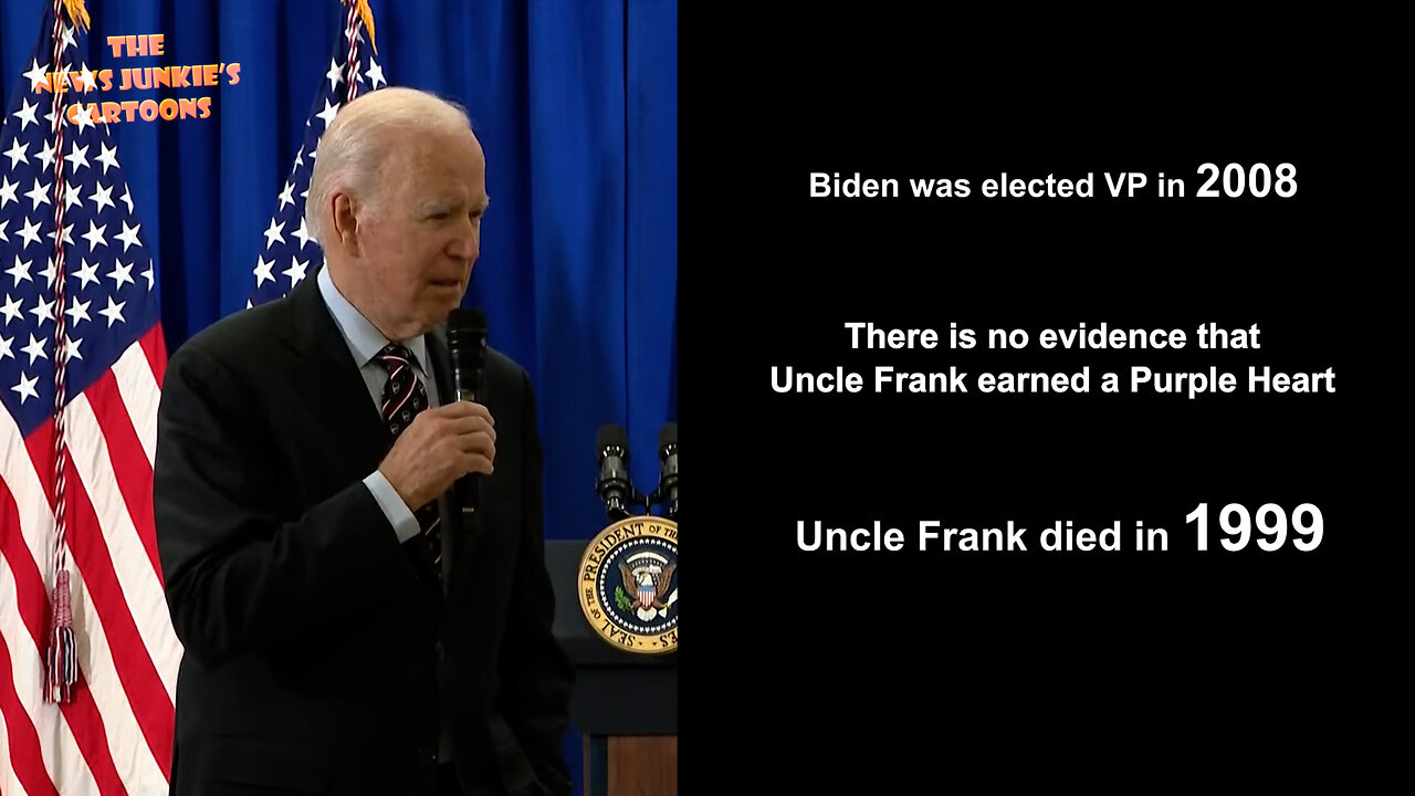 Biden says when he was elected VP in 2008 he awarded his Uncle Frank, in person, who DIED in 1999, with a Purple Heart. There is no evidence his uncle earned it.