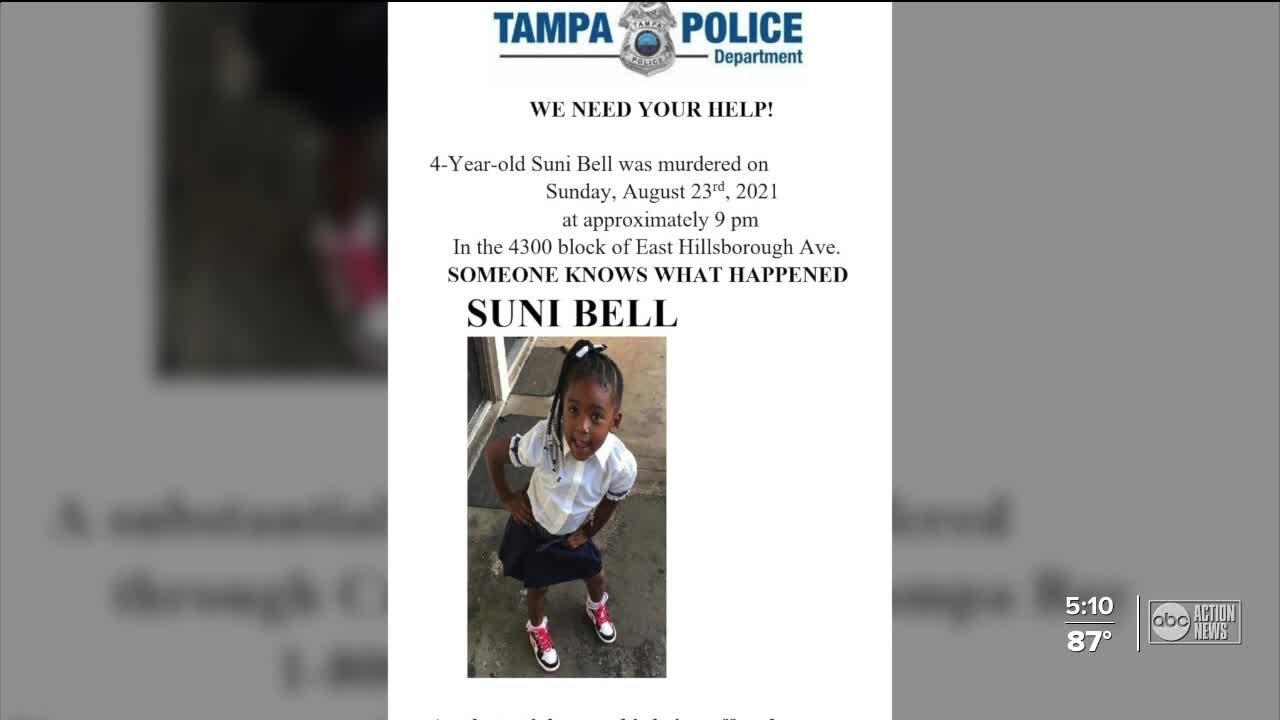 Tampa police go door-to-door to find information regarding the death of 4-year-old Suni Bell