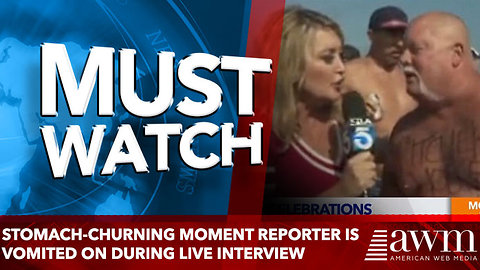 Stomach-churning moment reporter is vomited on during live interview