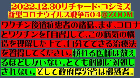 2022.12.30リチャード・コシミズ 新型コロナウイルス戦争５０４＠ZOOM 前半