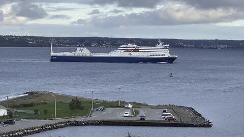 Newfoundland Ferry Passing Indian Beach Arriving To Cape Breton Island