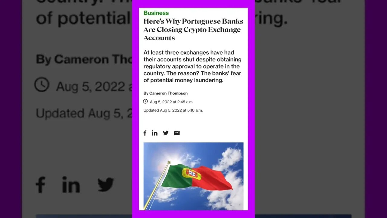 Portuguese Banks Are Closing Crypto Exchange Accounts #cryptomash @AltcoinDaily @ConorKenny