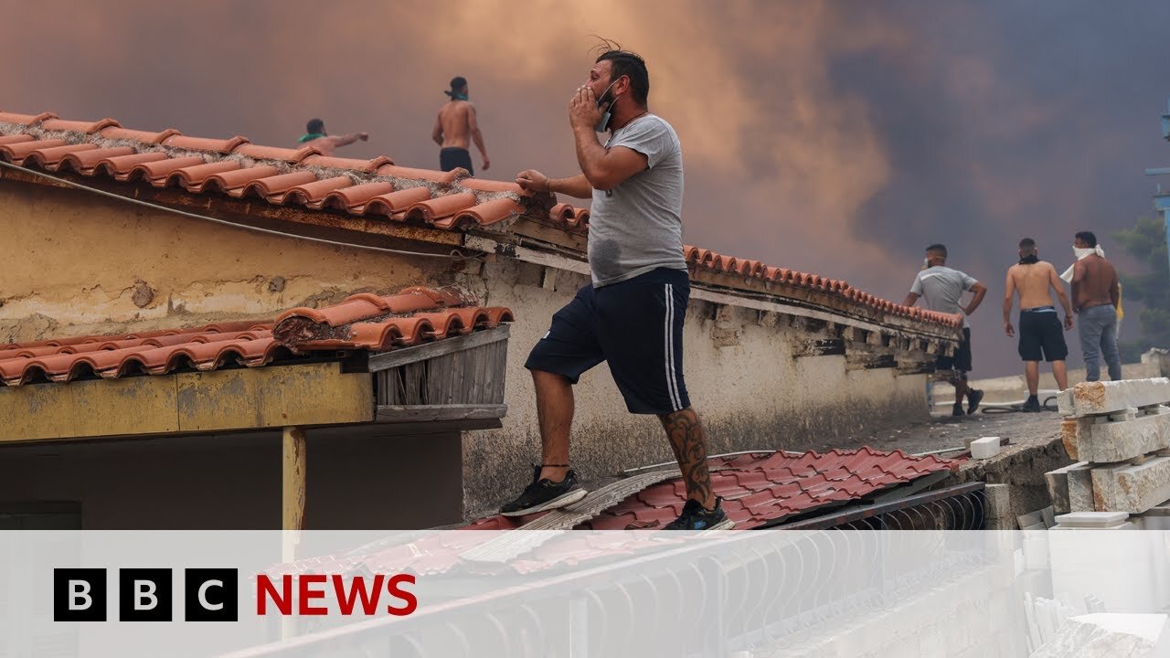 Athens wildfires continue to burn overnight | BBC News