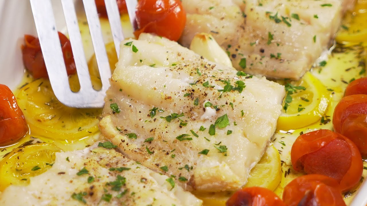 Greek-Style Baked Cod Fish in 20 Minutes. Easy & Tasty Dinner. Recipe by Always Yummy!