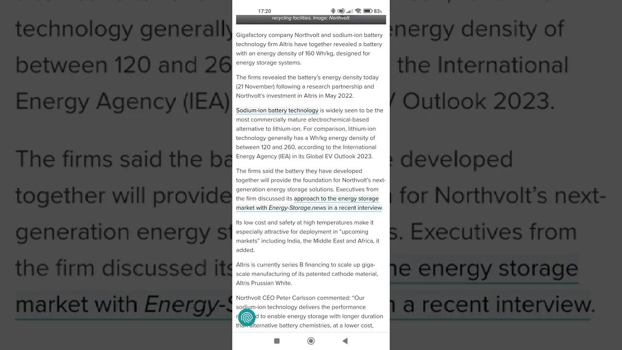 Northvolt and Altris develop ‘breakthrough’ 160 Wh/kg sodium-ion battery for energy storage