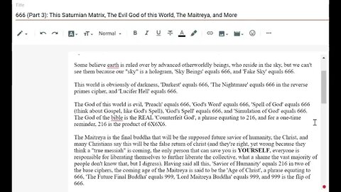 666 (Part 3) This Saturnian Matrix, Evil God of this World, The Maitreya, and More #gematria #matrix