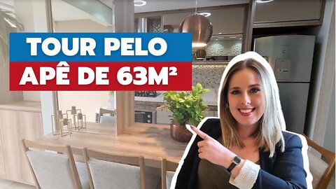 TOUR pelo APARTAMENTO DE 63M² totalmente DECORADO (Conceito aberto, moderno, cozinha integrada)