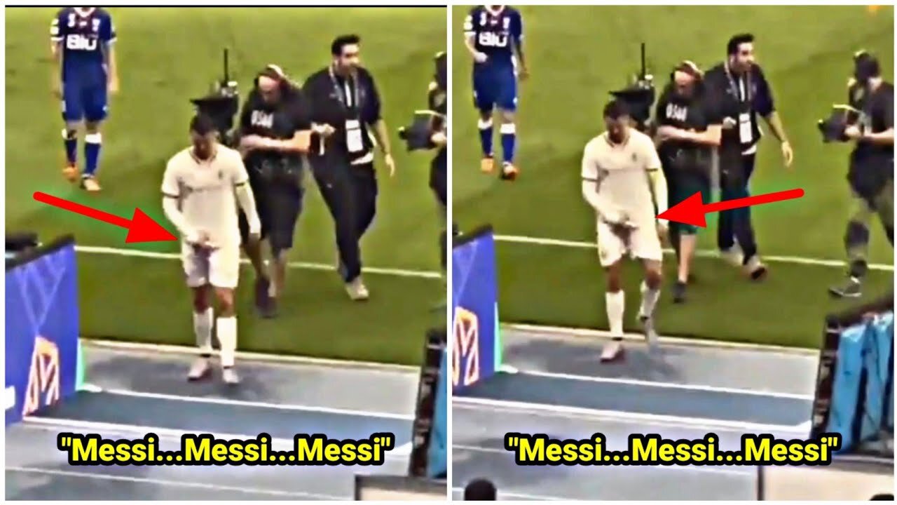 Cristiano Ronaldo's reaction when Messi's name is chanted in front of him