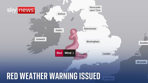 Storm Darragh: Severe red weather warning issued as storm set to bring 90mph winds