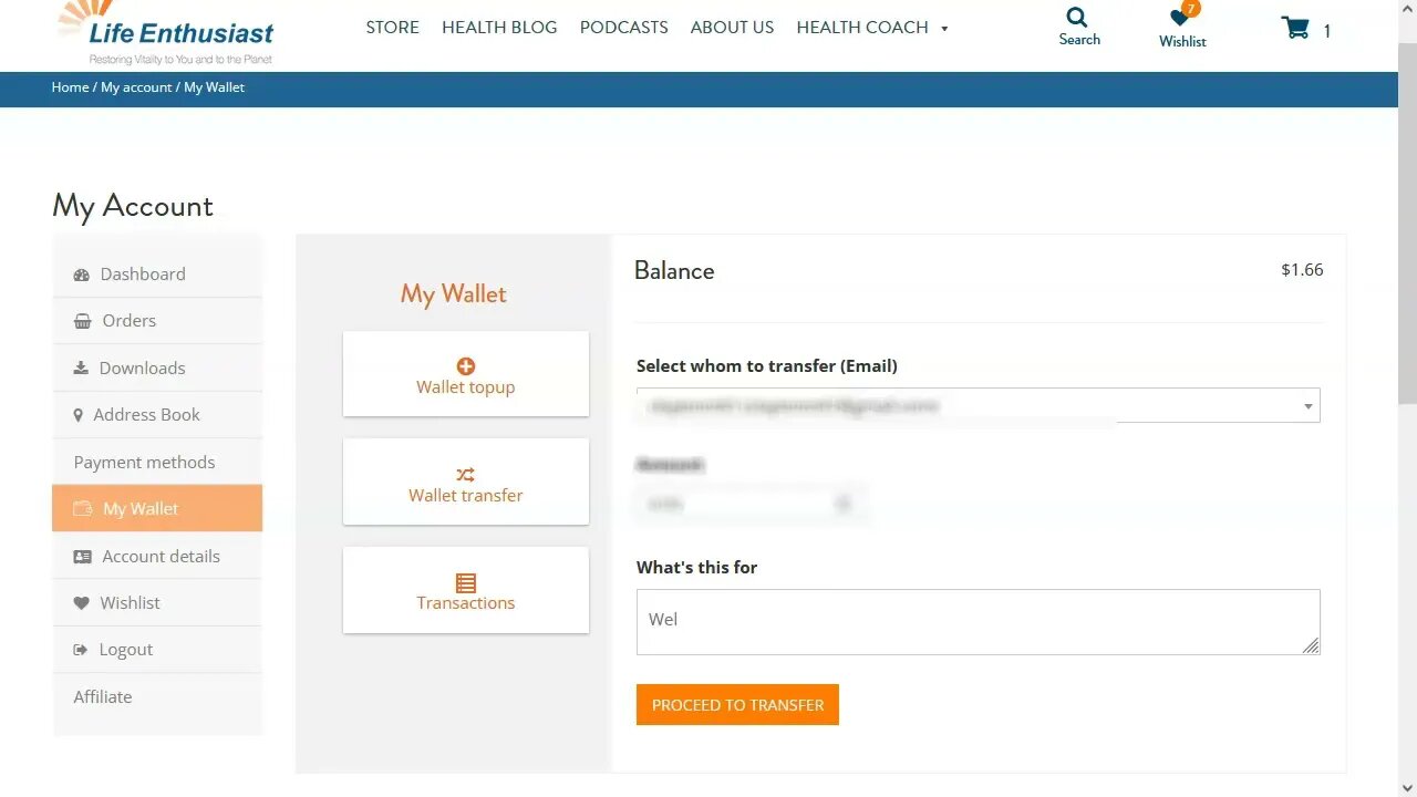 Life Enthusiast Wallet Transfer Health Store #lifeenthusiast #business #health