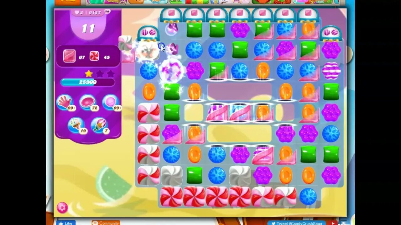 Candy Crush Level 6187 Talkthrough, 28 Moves 0 Boosters