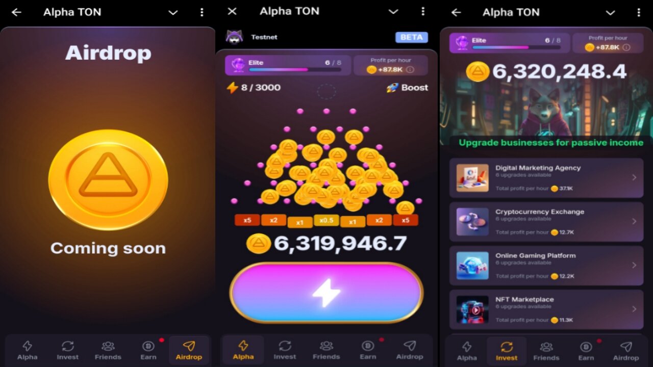 Alpha TON | Tap To Earn , Play Mini-games And Invest To Get More Passive Gains | Telegram Crypto Bot