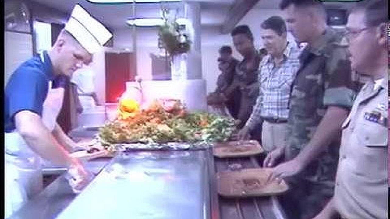 President Reagan having Lunch with Military Personnel at Camp David on May 23, 1987