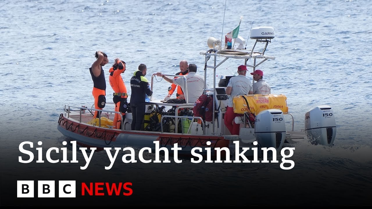 Search continues for six people missing after superyacht sinks off Sicily | BBC News