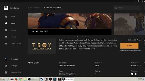 2020 08 Total War TROY free on epic store