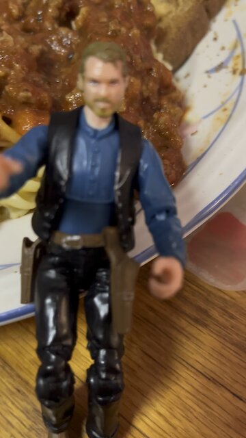 Clay enjoys some pasta