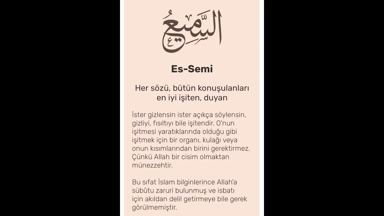 Esmaü'l Hüsna: "Es-Semi (c.c.) / Okunuşu / Anlamı