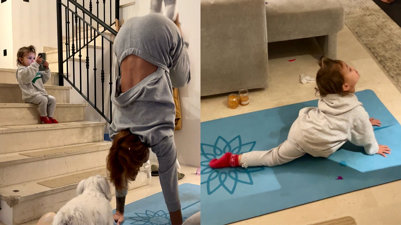 Mama & Adorable Two-year-old Daughter Love Doing Yoga