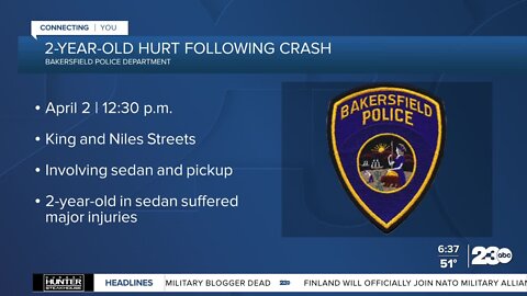 2-year-old injured in 2-vehicle crash in East Bakersfield