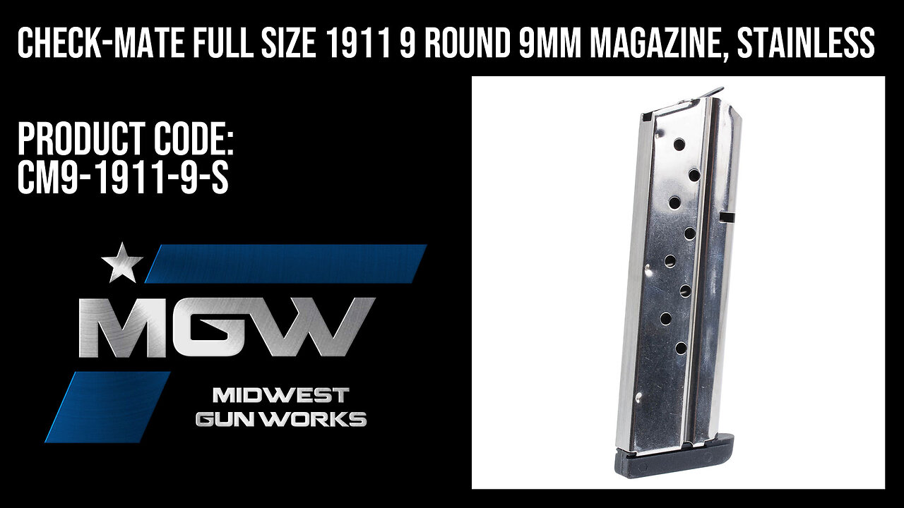 Check-Mate Full Size 1911 9 Round 9mm Magazine, Stainless - CM9-1911-9-S