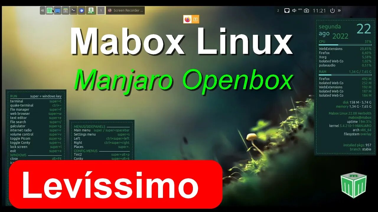 Mabox Linux baseado no Manjaro ambiente Openbox. Distro Leve e Rápida. Alta Pontuação no DIstrowatch