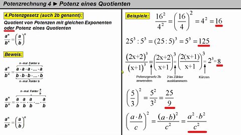 Potenzrechnung 4 ►Potenz eines Quotienten