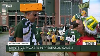 Green Bay fans pregame before Packers and Saints game at Lambeau Field