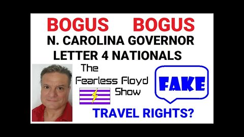 BOGUS N. CAROLINA GOVERNOR LETTER 4 NATIONALS TRAVELING