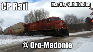 CP Rail MacTier Subdivision @ Oro-Medonte for 8843 S with 8600 midway & 9705 trailing. Feb.8, 2022