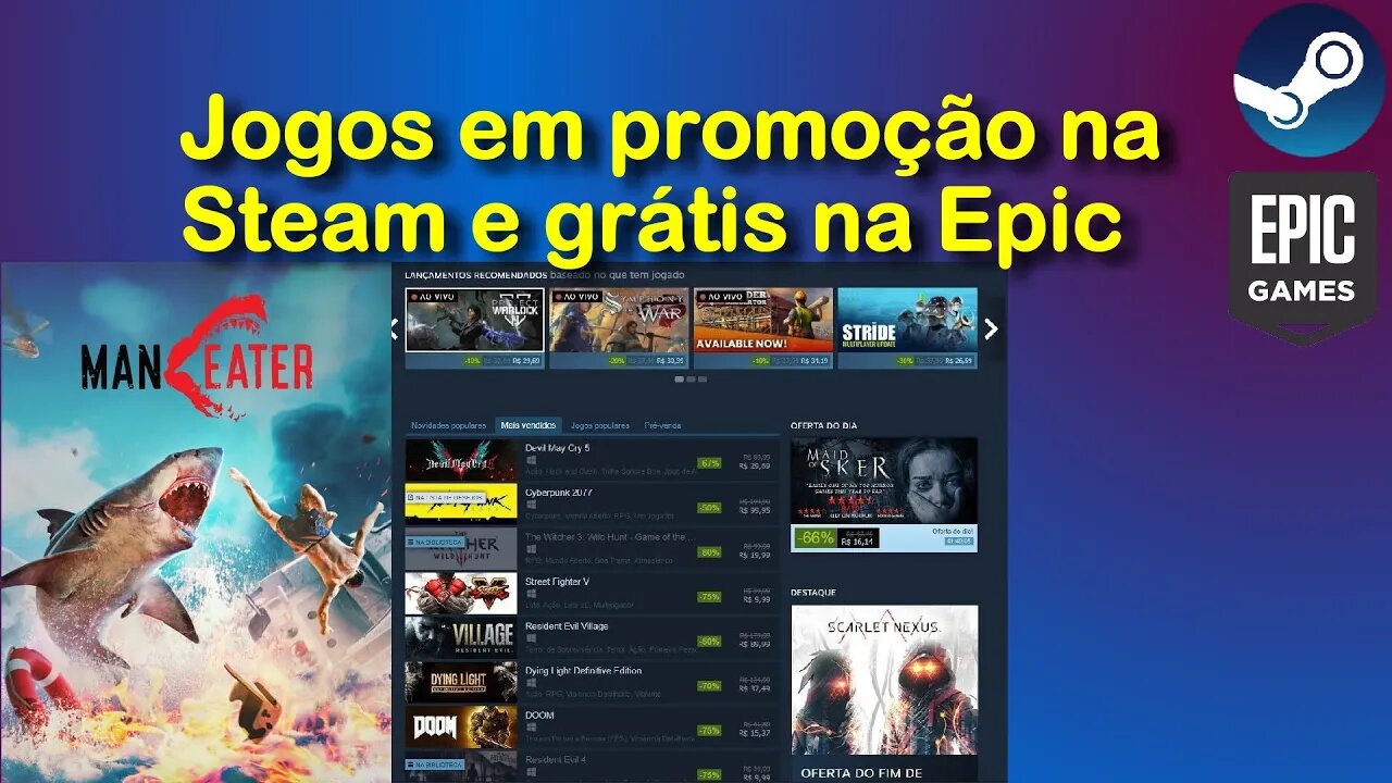 Jogo Grátis e promoções na Epic e Steam - Maneater. Corram!