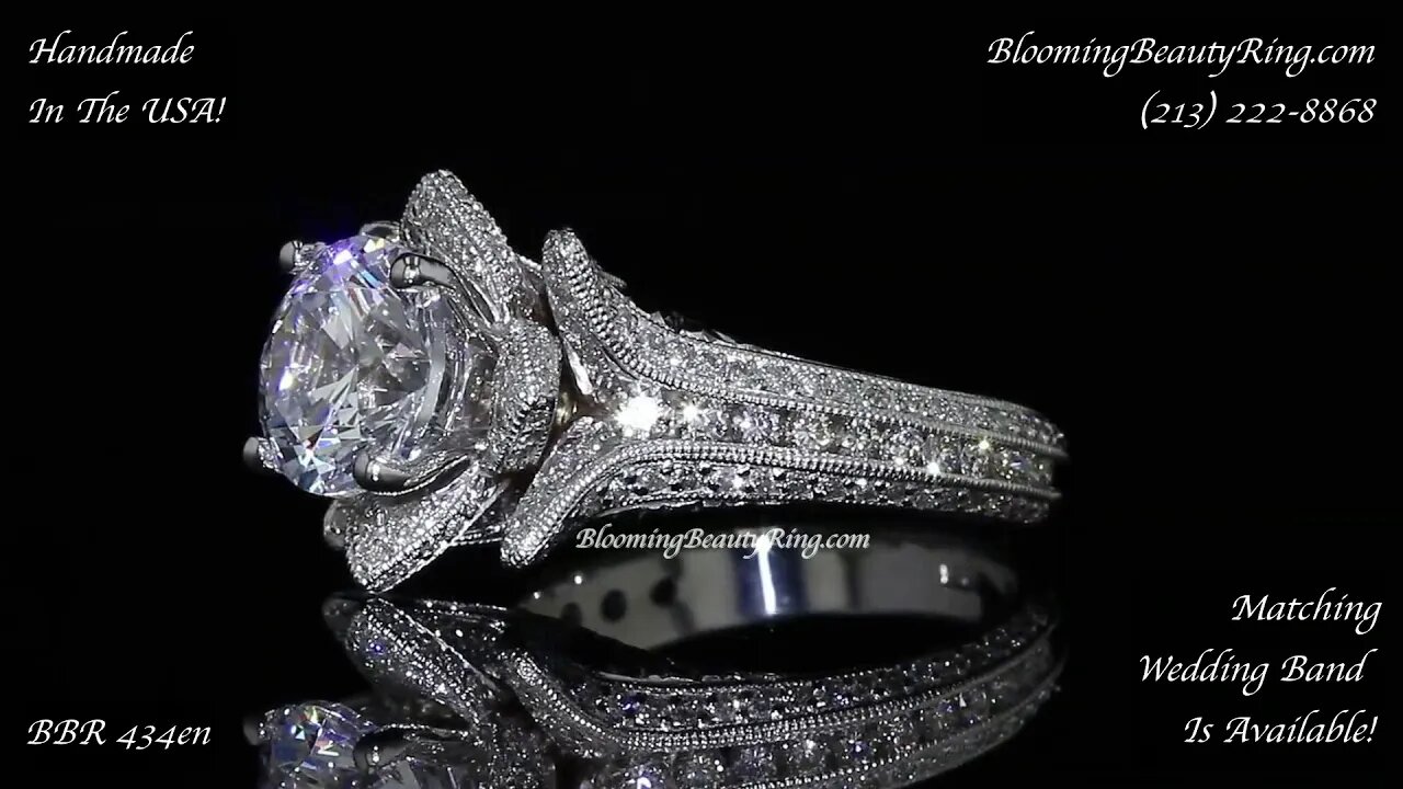 BBR 434en Large Hand Engraved Blooming Beauty Ring With 2 5 Carat Center Diamond