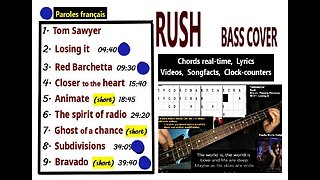 Bass cover RUSH 9 songs _ Chords real-time, Lyrics, Videos, MORE