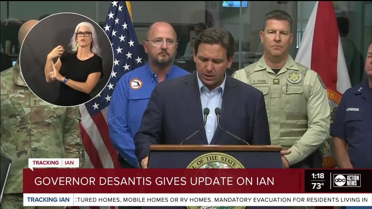 Governor DeSantis gave an update on Hurricane Ian and urged Floridians not to go outside.