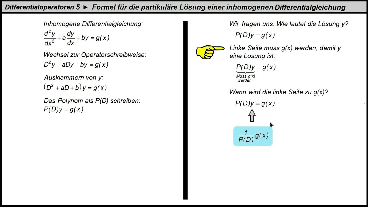 Differentialoperatoren 5 ► Formel für die partikuläre Lösung einer inhomogenen Differentialgleichung