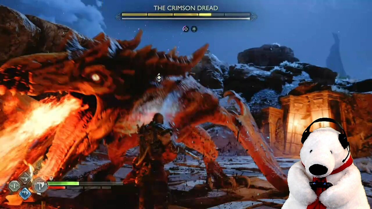 Salty Bear Fights the Crimson Dread Dragon and Ghost Buster Traps Some Worms in God of War Ragnarök