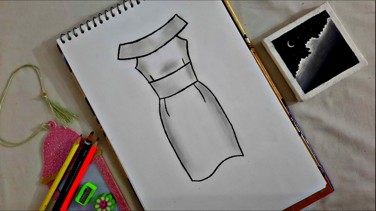 Dress drawing easy | beautiful party dress drawing | dress design sketch