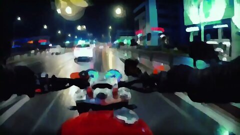 Triumph Speed Twin Night Ride with Oil Painting Effect.