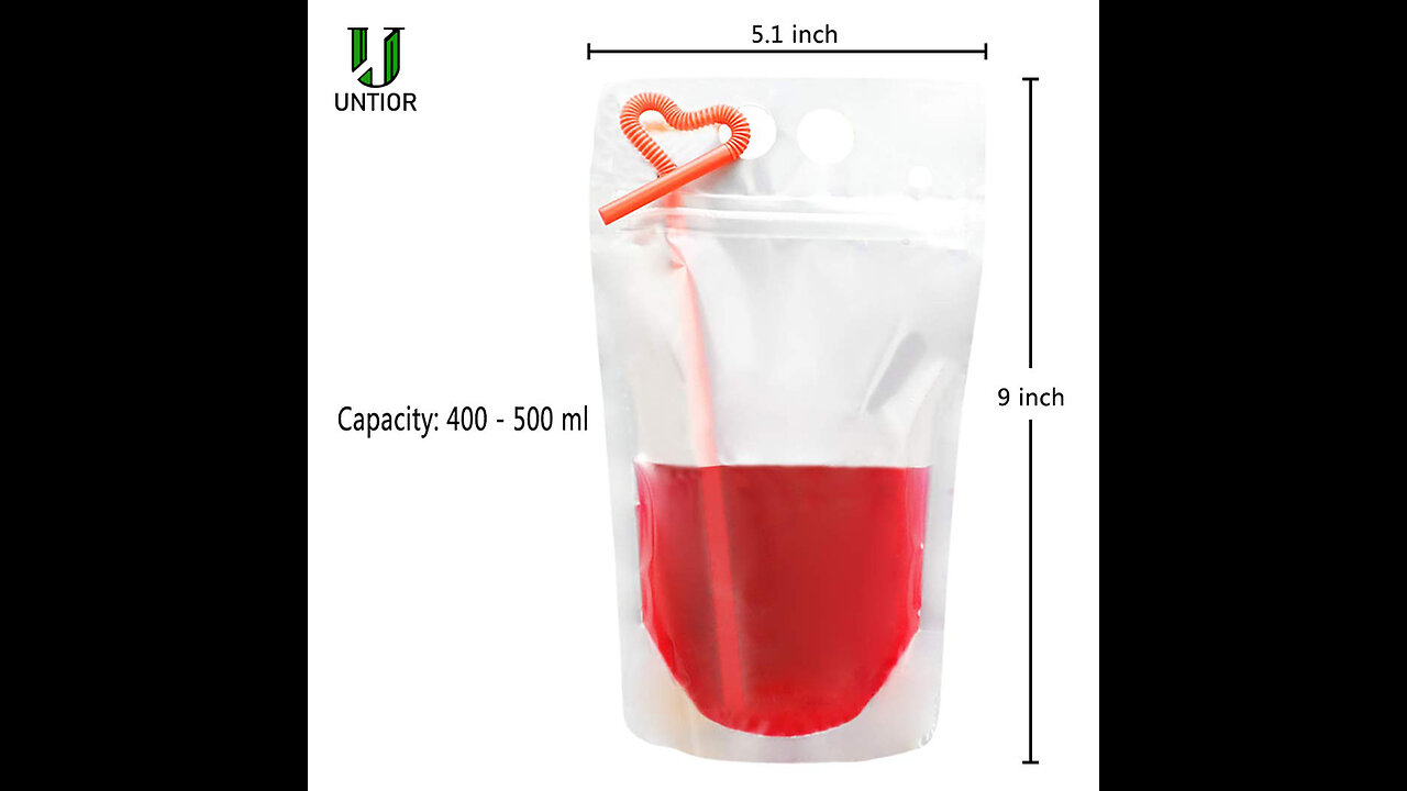 50 PCS Stand-Up Plastic Drink Pouches Bags with 50 Drink Straws, Heavy Duty Hand-Held Transluce...