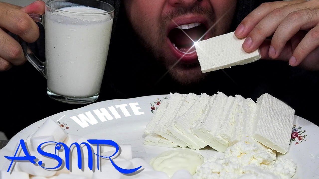 ASMR WHITE FOOD | COTTAGE CHEESE vs FETA CHEESE vs SPOILED MILK and MARSHMALLOW + MAYONNAISE | RELAX