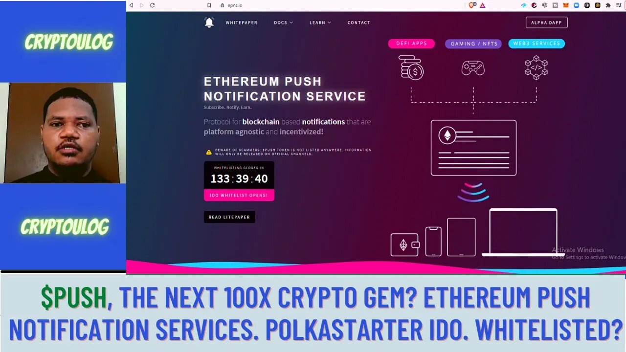 $PUSH, The Next 100X Crypto Gem? Ethereum Push Notification Services. Polkastarter IDO. Whitelisted?