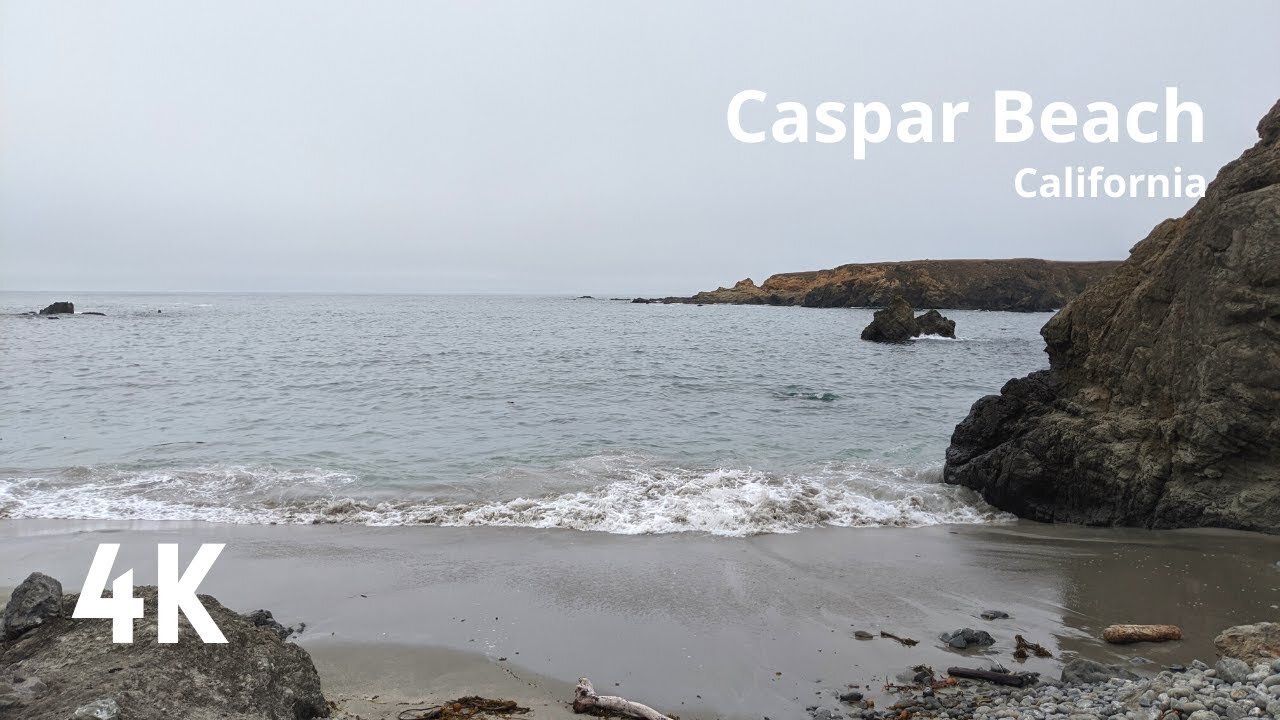 4K Scenic Video of Caspar Beach in California. Rugged Pacific coast line with crashing waves.