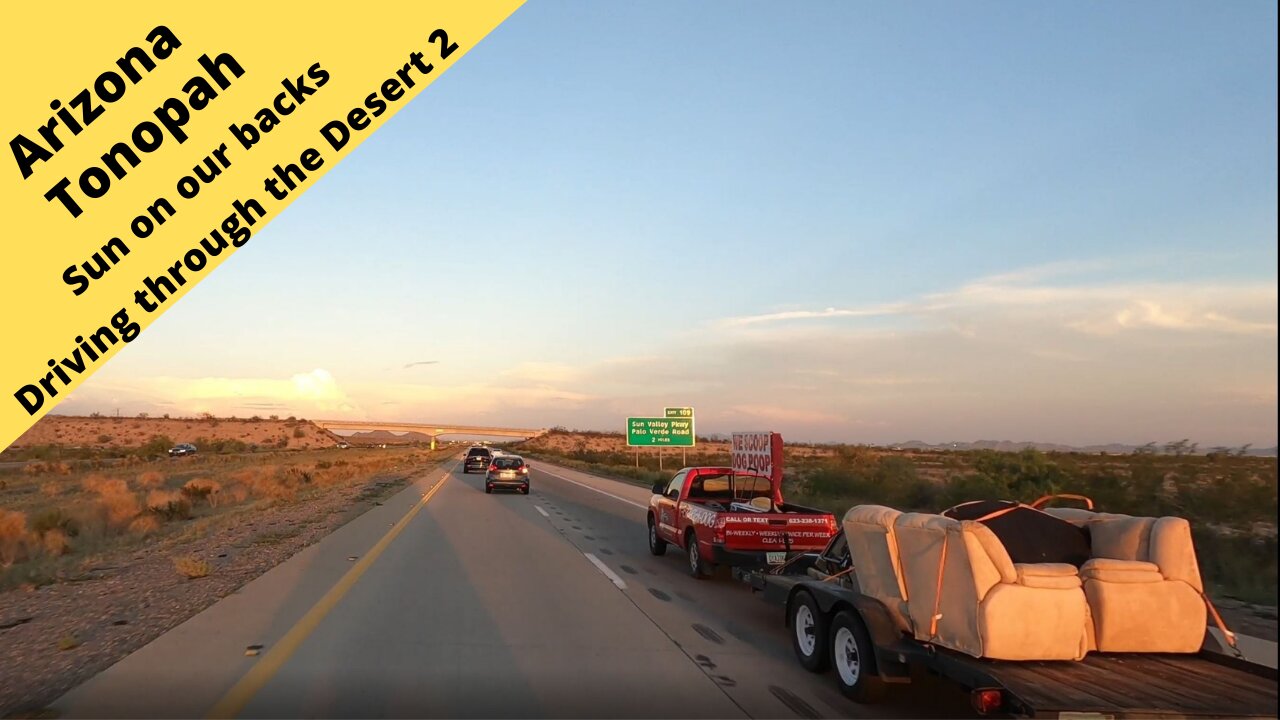 Arizona Tonopah Driving in the desert with the sun setting at our backs 2