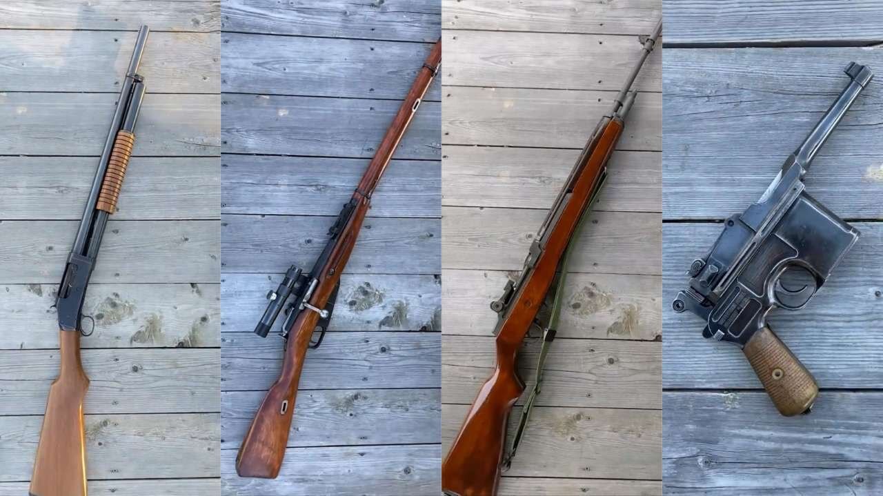 Mauser 1891, 91/30 PU, M1A, SVT-40, 1897 Winchester, Winchester 62, Ruger MKII, C96, Walther P38, A5