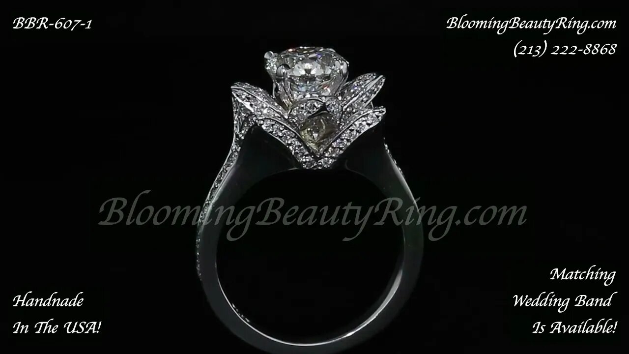 BBR-607-1 Small Crimson Rose Flower Style Diamond Engagement Ring