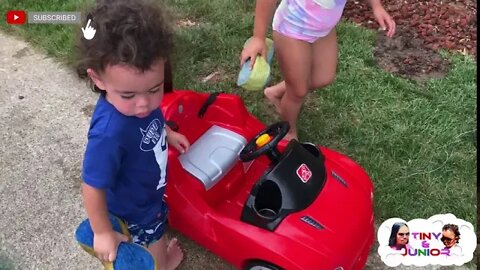 “Washing the muddy car.”