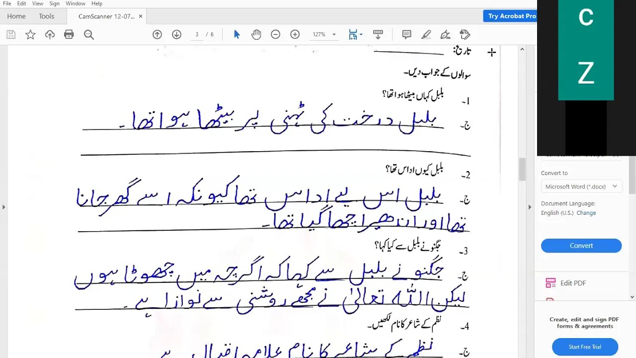 Zoom Online Urdu A Class IV 7 12 2020