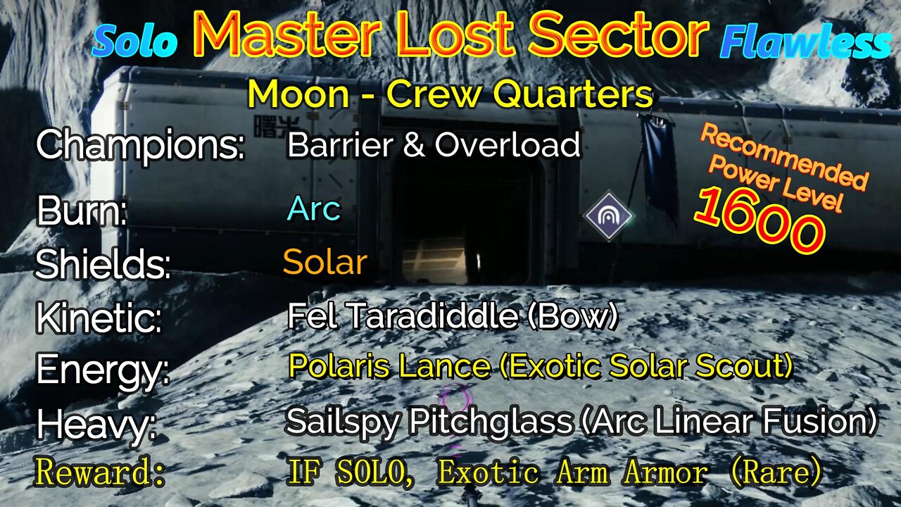 Destiny 2 Master Lost Sector: Moon - K1 Crew Quarters on my Titan Solo-Flawless 11-1-22